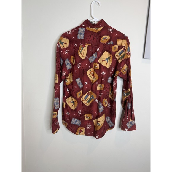 Vintage Johnny Cotton Shirt Mens Large‎ Skiing Print Winter Button Up 90s - Picture 5 of 5